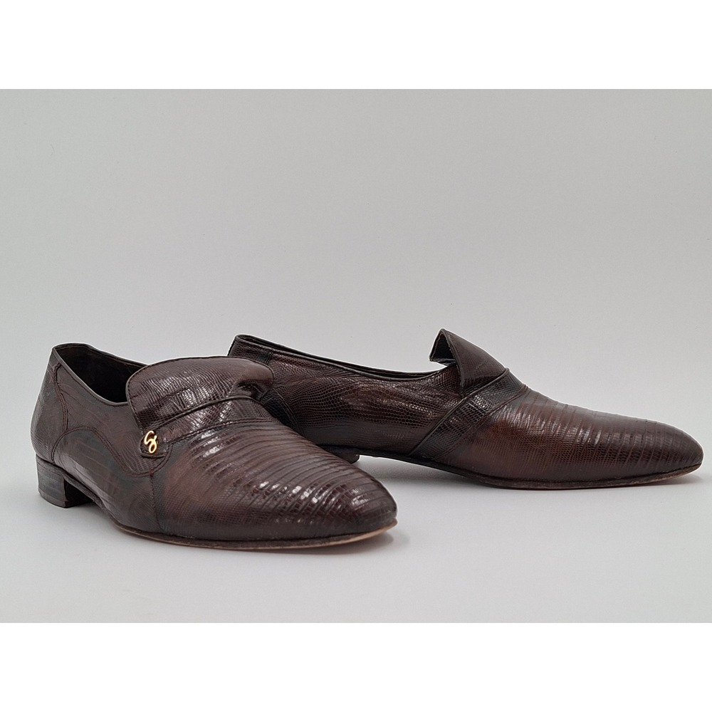 Giorgio Brutini Mens 8.5 Brown Genuine Lizard Skin Loafers Exotic Dress Shoes